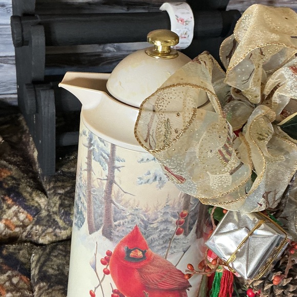Festive Cardinal Coffee Pot with Bow - Picture 3 of 9